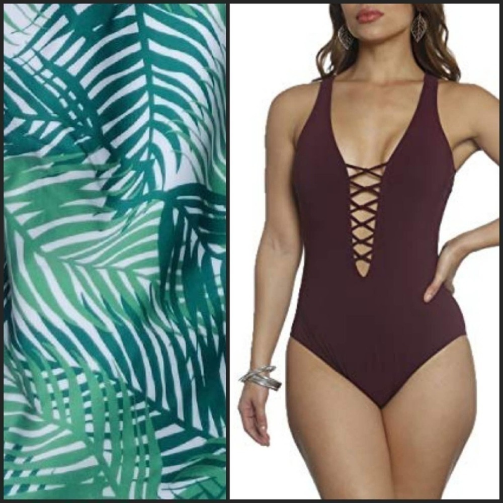 𝅺NEW! SUN & SEA Lace Up Tropical Print One Piece Swimsuit 8.